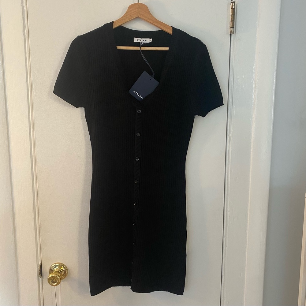 Black Stelen Front Button Knit dress